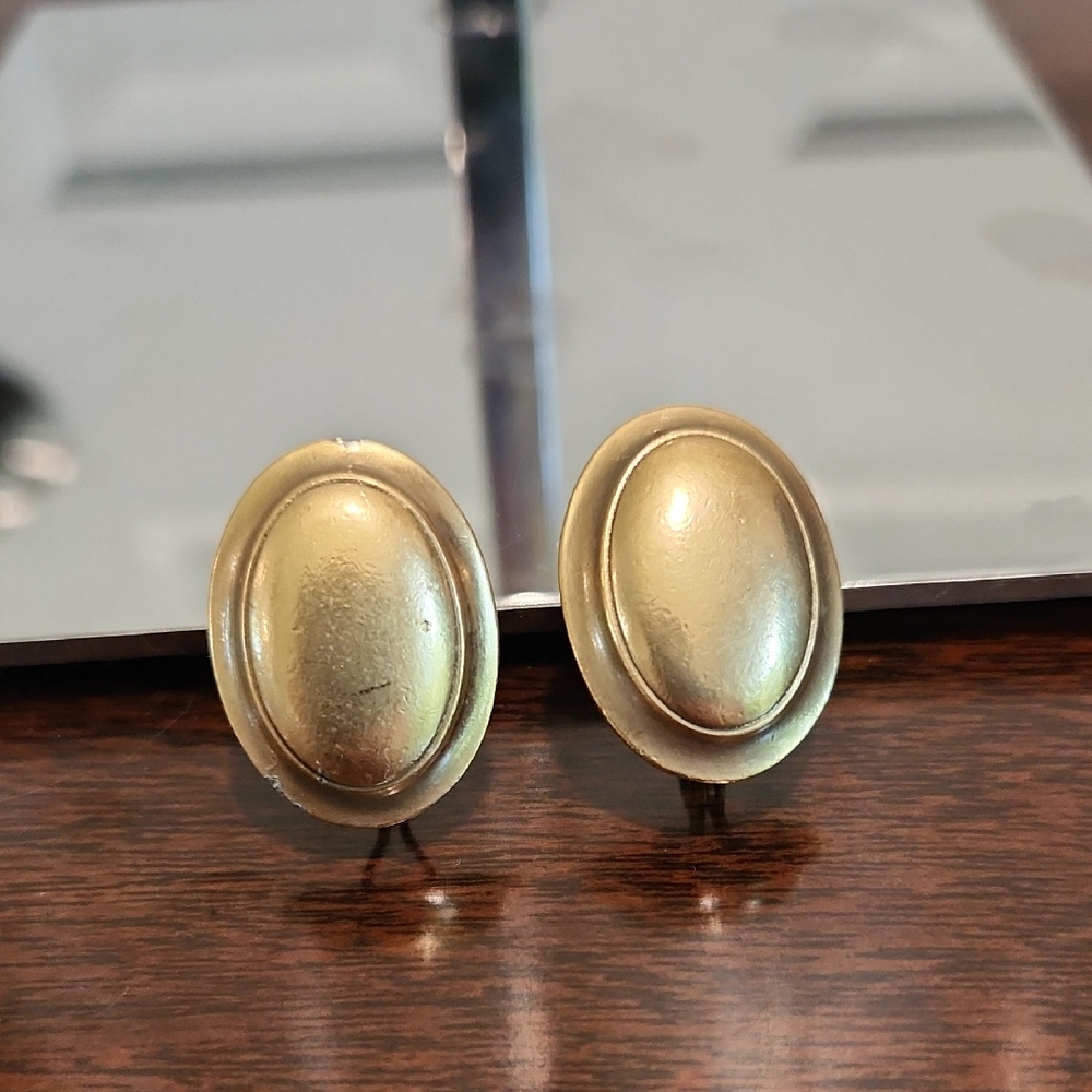 YSL Brushed Gold Oval Clip-On Earrings